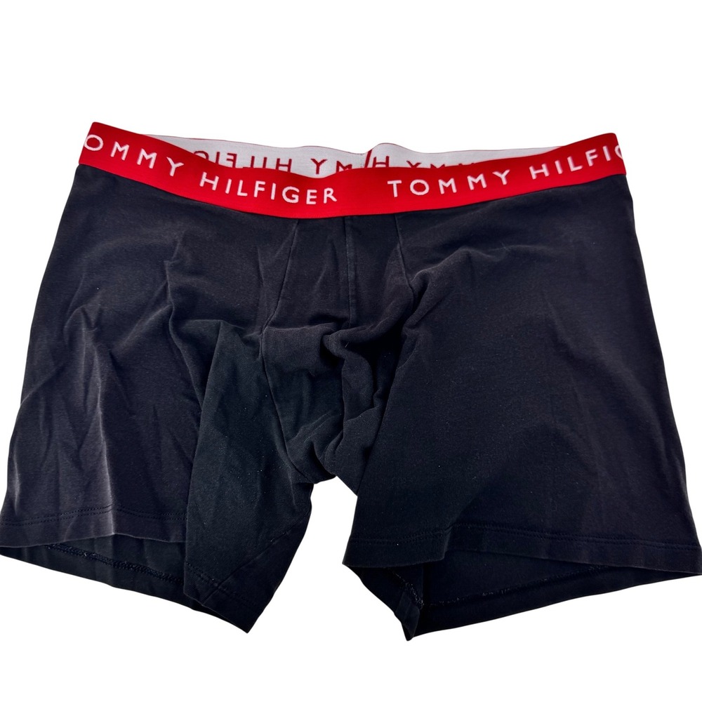 Tommy Hilfiger Mens Boxer Briefs Black Red Logo Waistband Size L